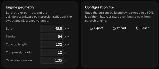 Build → Engine with Case compression set to 1.35
