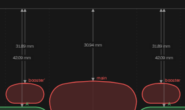 Close-up of the Port map with both roofs 2 mm lower: 30.94 mm from the deck to the roof of the main window and 31.89 mm for each booster.