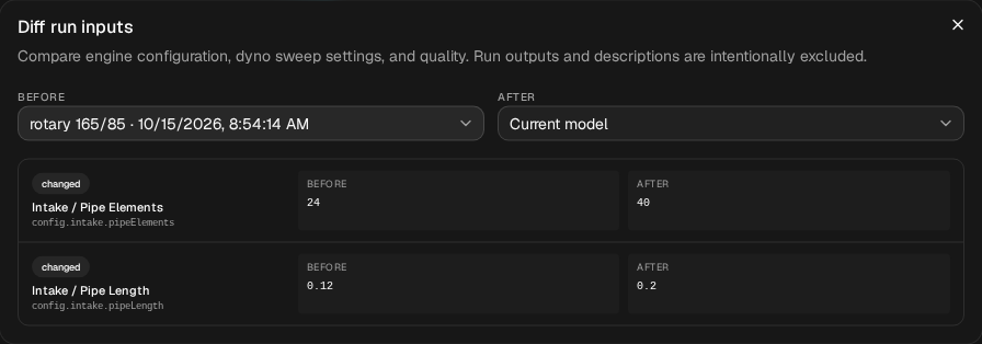 Compare → Diff inputs, tract 200 against baseline: Pipe Elements 24 → 40 and Pipe Length 0.12 → 0.2