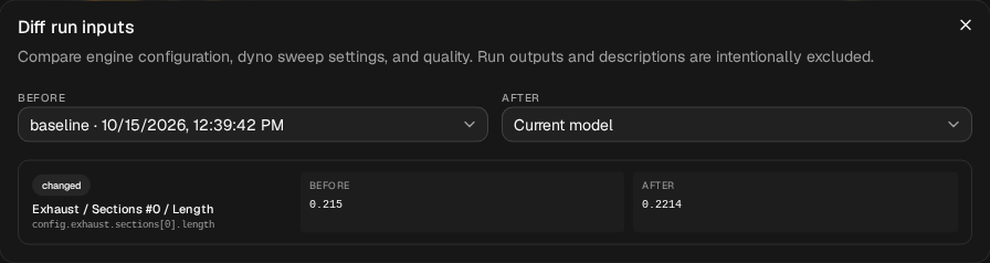 Compare → Diff inputs, flex +quarter against baseline: one line, Sections #0 Length 0.215 → 0.2214